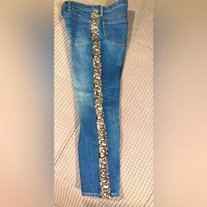 Johnny Was Cropped Skinny Jeans with Faux animal print stripes